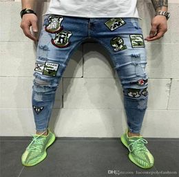 Mens Designer Jeans Holes Light Washed Pencil Pants Casual Slim Mid Waist Zipper Fly Male Denim Trousers8700035