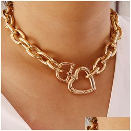 Chains Gold Sier Punk Choker Necklaces Hip Hop Jewelry Big Thick Metal Heart Clasp Statement Chunky Link Chain Love Charm Bracelet For Dhp3Q