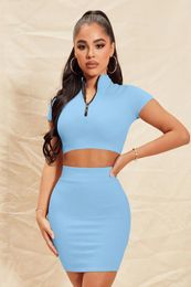 Work Dresses Tight Wrapped Skirt Exposed Navel 2024 Stretch Sunken Stripe Zipper Temperament Sexy Two-Piece Suit