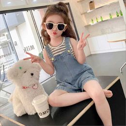 Clothing Sets Summer toddler children girls clothing sets baby striped T-shirt+denim suspender suits kids clothes outfits fashion design sets Y240520146S