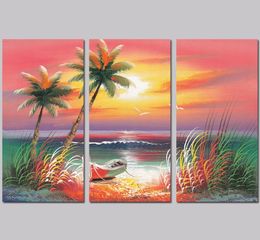 3pcs Colorful seascape boat Hawaii decoration coconut tree wall art picture poster flowers Canvas Painting living room unframed5969221