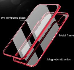 Ultra Slim Magnetic Adsorption Case Metal Frame Front and Back Tempered Glass Full Body Protective Case for Iphone 12 11 pro XS Ma8327383