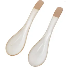 Spoons 2 Pcs Disposable Ceramic Exquisite Coffee Mixing Porridge Delicate Scoops Nonslip Dessert Household