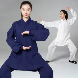 Ethnic Clothing Women Chinese Traditional Cotton Linen Wudang Tai Chi Practice Martial Art Uniform Taoist Top And Pants Set