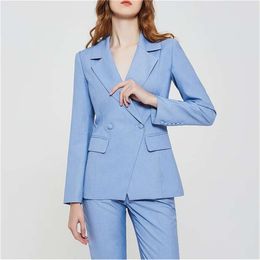 Blue Double Breated Business Suits for Women, Female Trouser Suit, Jacket and Pants, Pantsuit, Office Style, Custom Made