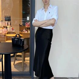 Skirts Summer Style Acetate Satin High-end Skirt Mid-length Slim High-waisted Fishtail For Women