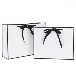 Storage Bags Promotional Gift Paper For Clothing Wrapping Shopping Bag Business Black Frame White Cardboard Handbags Packaging Tote