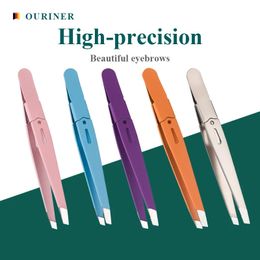 High-Quality Eyebrow Tweezer Colourful Hair Beauty Fine Hairs Puller Stainless Steel Slanted Eye Brow Clips Removal Makeup Tools 240518