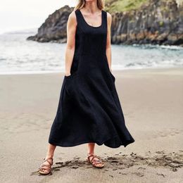 Casual Dresses Women'S Summer Dress Daily Ankle-Length Women Frocks V-Neck Sleeveless Printed Female 2024 Vestido Longo