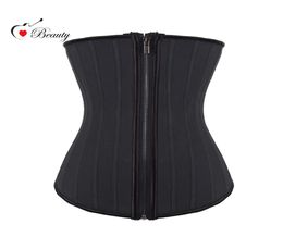 Whole2016 Zipper And Hooks Latex Waist Trainer 25 Steel Bone Waist Training Corsets Underbust Waist Cincher Zip And Clip Wais6596031