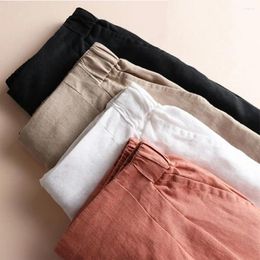 Women's Shorts Summer Women Elastic Waist Loose Side Pockets Knee Length Soft Solid Colour Breathable High Casual Homewear Daily Sh
