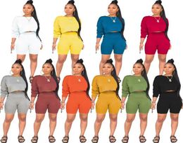 Women Dress Two Piece Outfits Tracksuit Long Sleeve Crop Top and Biker Shorts Sweat Suits Fall Clothes Matching Sets Motorcycle sp7571907
