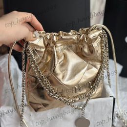 Luxury Designer Calfskin Shimmer Glitter Metallic 22 Mini Shopping Shoulder Bags Coin Silver Hardware Matelasse Chain Strap Crossbody Bucket Purse 20cm 5 Colours