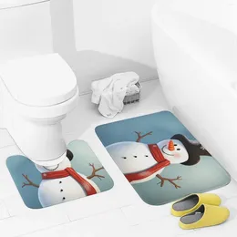 Bath Mats Bathroom Rugs Sets 2 Piece Cute Snowman Absorbent U-Shaped Contour Toilet Rug