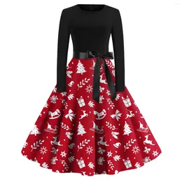 Casual Dresses Robe Vintage Femme 2024 Pin Up Christmas Women Long Sleeve Santa Claus Tree Print Winter Holidays Party Rockabilly Dress