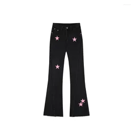 Women's Jeans S-5xl Black Flare For Women High Waist Skinny Ankle Length Pink Star Patchwork Female Denim Pants 2024 Spring Fashion