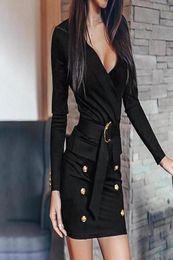 Casual Dresses Elegant Office Lady Fall Womens Ladies Button Fashion Temperament Professional Dress With Belt Vestidos De Mujer8245661