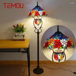 Floor Lamps TEMOU Tiffany Lamp American Retro Living Room Bedroom Country Stained Glass
