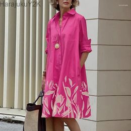 Casual Dresses 2024 Shirt Dress Women Bohemian Long Sleeve Printed Sexy Boho Style Pocket V Neck Loose For