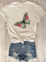 Women's T Shirts 2024 Fashion Women Summer Short Sleeve Print Tshirt Graphic T-shirts Tee Top Spring Butterfly Floral Cute 90s Printing