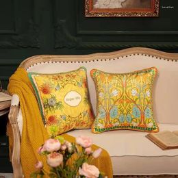 Pillow 45/55cm Yellow Ground Velvet Flower Bird Cover Double Face Printed Binding Edge Pillowcase Sofa Throw