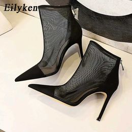 Stivali Eilyken Sprautumn Sexy Mesh Women Caviglie Stivali a punta Fashion Fashion Ladies Party Stiletto Teli High Teli dimensioni 34-40 J240520