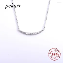 Pendants Pekurr 925 Sterling Silver Simple Bead Zircon Strip Necklaces For Women Exquisite Moon Charm Accessories