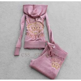 Juicy Velvet Tracksuit Hooded Sweatshirt And Pants Set Y2k Tracksuits Women's Clothing Two Piece Set Velour Track Suit Women Suit top quality 24ss 886