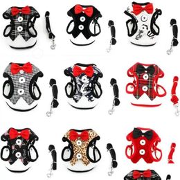 Dog Collars & Leashes Ups Small Pet Set Vest Harness Bowtie Gentleman For Cat And Drop Delivery Home Garden Supplies Dhyze
