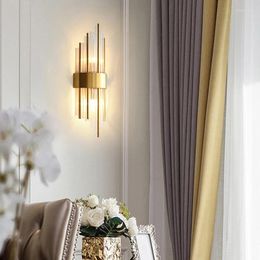 Wall Lamp Crystal Sconce Brass Mounted Light Fixture With Globe Lampshade Bedside Lighting For Bedroom Hallway Living Room Gold