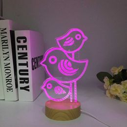Lamps Shades Bird 3D Light Colorful Wooden Night Light Acrylic 3D Vision Table Lamp LED illusion Desk Lamp Animal Home Decor Gift Lighting Y240520LBWC