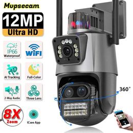 Wireless Camera Kits 360 wireless outdoor 6K 12MP WiFi security camera ICSee intelligent three lens 8X zoom video monitoring IP camera CCTV automatic tra J240518