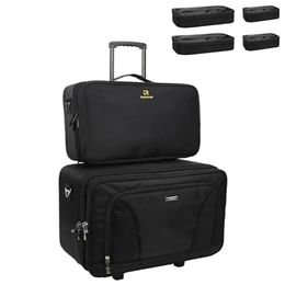 Professional Rolling Makeup Train Case with Large Capacity Oxford Fabric Adjustable Dividers Portable Cosmestic Bags 240517