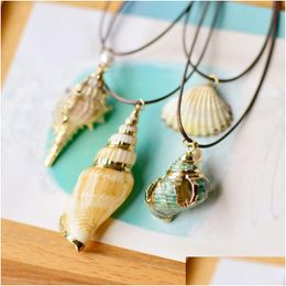 Pendant Necklaces Boho Conch Sea Shell Necklace Hawaii Beach Summer Wax Rope Chain Ocean Animal Natural Seashell Jewellery For Women Cow Dh8Me