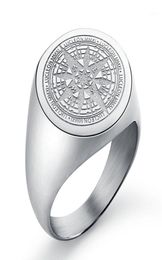 Cluster Rings Men039s Signet Ring Round Engrave Compass For Men Women Stainless Simple Silver Tone Jewellery Drop3523665