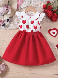 Clothing Sets Girls summer Valentines Day heart patchwork cute little lapel dress Y240520XPG2