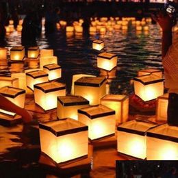 Other Event Party Supplies 10Pcs/Lot 10Cm/15Cm Square Water Floating Candle Lantern Waterproof Chinese Ing Paper Lanterns For Wedd Dhobz