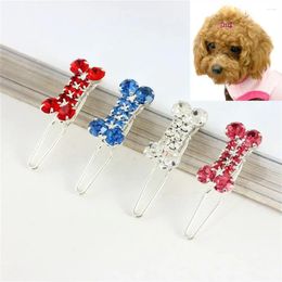 Dog Apparel Rhinestone Lovely Cat Hair Clips Metal Bone Shape Hairpins Puppy Bows Pet Barrette Supplies Grooming Accessories