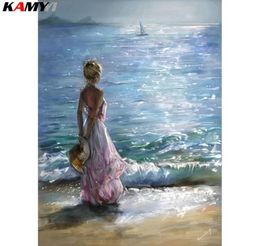 Full SquareRound Drill 5D DIY Diamond Painting quotgirlseaside sunsetquot 3D Embroidery Cross Stitch Mosaic Home Decor HYY1309905