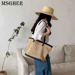 Evening Bags Big Straw And PU Leather Fashion Tote For Women Casual Ladies Handbags Simple Large Capacity Shoulder Bag School Book