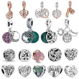 925 Sterling Silver Green Tree of Life Pendant Charms For Original Bracelet Charm Beads Necklace Diy Female Jewellery 240507