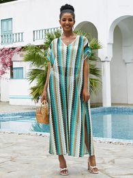 Sexy Print V-neck Half Sleeve Side Split Loose Casual Maxi Dress Beachwear Cover Up 2024 Summer Women Swimsuit Cover-ups Q1538