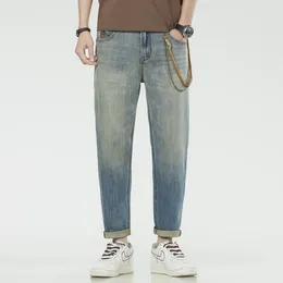 Men's Jeans Mens Brand Men Harem Pants Stretch Retro Blue Ankle Length Denim Streetwear Fashion Pockets Tapered Cropped Vintage
