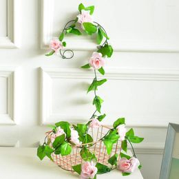 Decorative Flowers 2.4m Artificial Flower Rose String Vine Ivy Fake Leaves Wedding Garden Outdoor Home Decoration Wall Decor