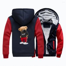 Men's Hoodies Fashion Cartoons Bear Design Mens Raglan Thick Sweatshirt Men Zip Jacket Winter Hoody Fleece Warm Casual Streetwear