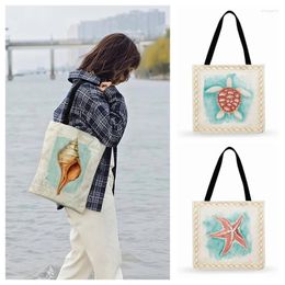 Shopping Bags Conch Starfish Painting Print Tote Bag For Women Casual Outdoor Beach Ladies Shoulder Foldable