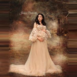 Party Dresses Elegant Lace Tulle Maternity For Po Shoot Detachable Long Sleeves Soft Bridal Pregnancy Dress Wedding 2024