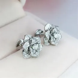 Stud Earrings Huitan Full Bling Iced Out Flower For Female Gold Color/Silver Color Crystal CZ Ear Piercing Wedding Jewelry