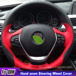 Steering Wheel Covers Hand-sewn Non-slip Black Leather Red Perforated Cover For F30 320i 328i 320d Interior Accessories
