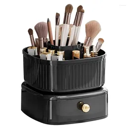 Storage Boxes Stackable Makeup Organizer Brush Holder With 360°Rotating Tray Cosmetic Shelf